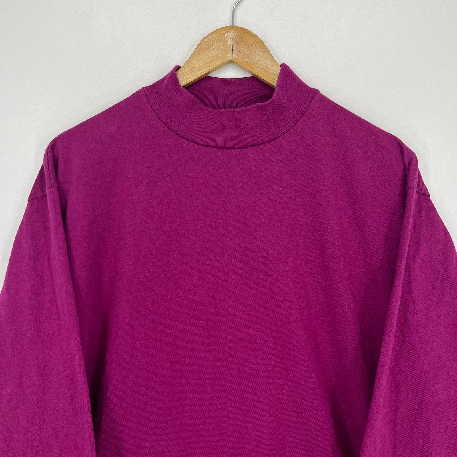Vintage Hanes Activewear Mens Large Magenta Purple Mock Neck Cotton Shirt USA gallery