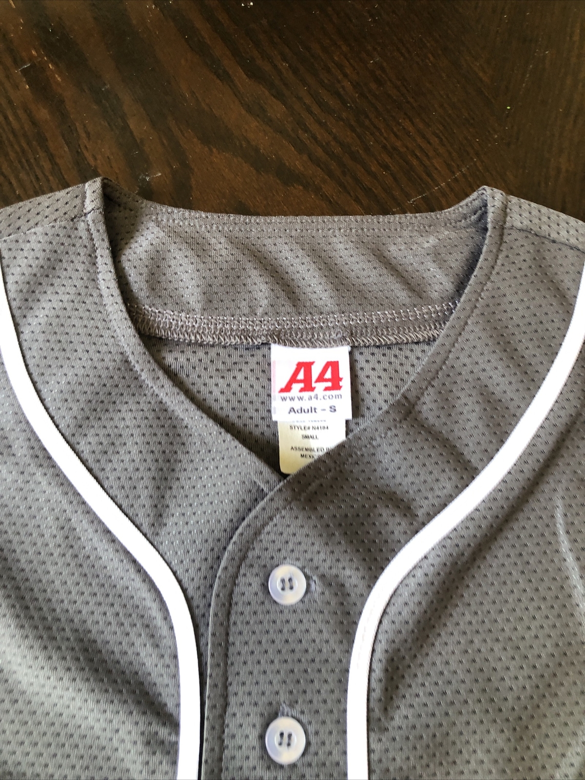 A4 N4184 Mens Short Sleeve Full Button Baseball Jersey Gray, Size Small, New!!! gallery