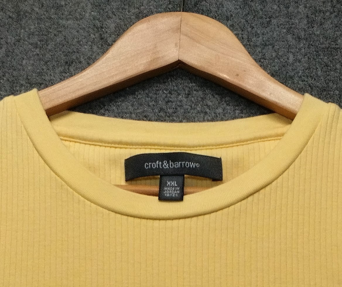 Mens Croft & Barrow XXL Yellow Ribbed Crew Neck Short Sleeve Cotton shirt gallery