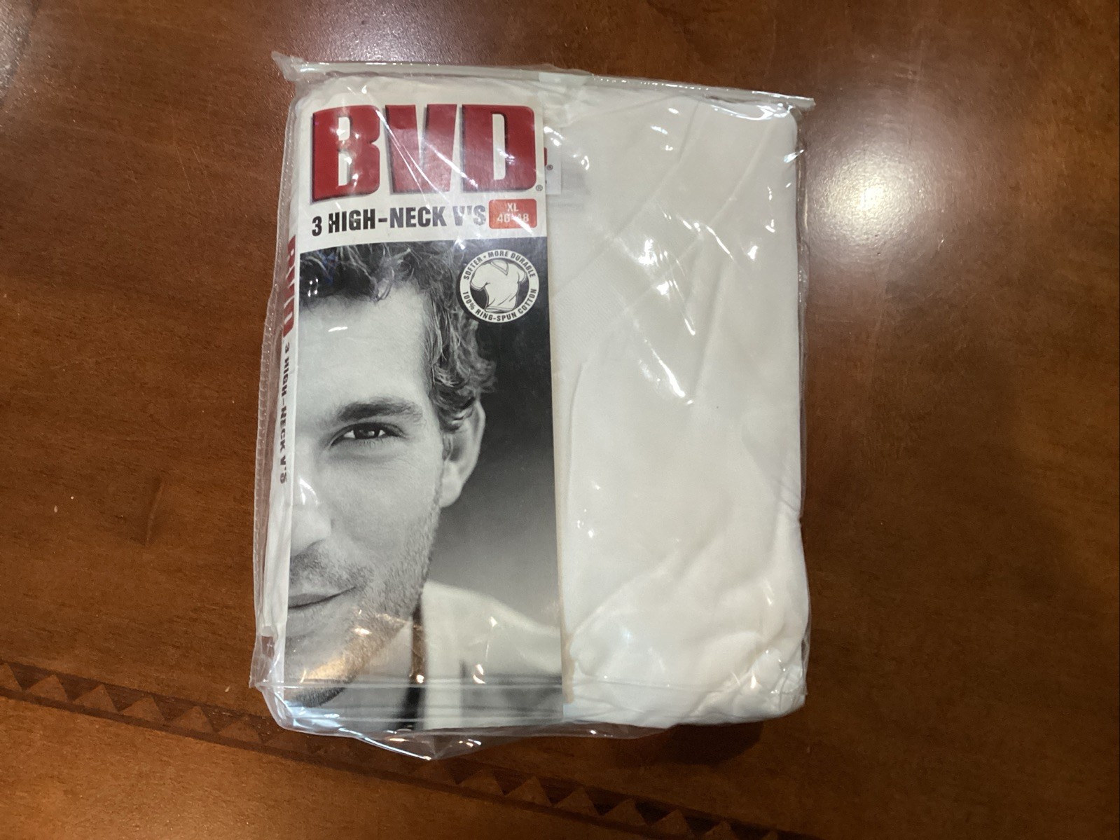 Brand New Vintage BVD High Neck V White T Shirt Size XL (46-48) 3-pack NOS gallery
