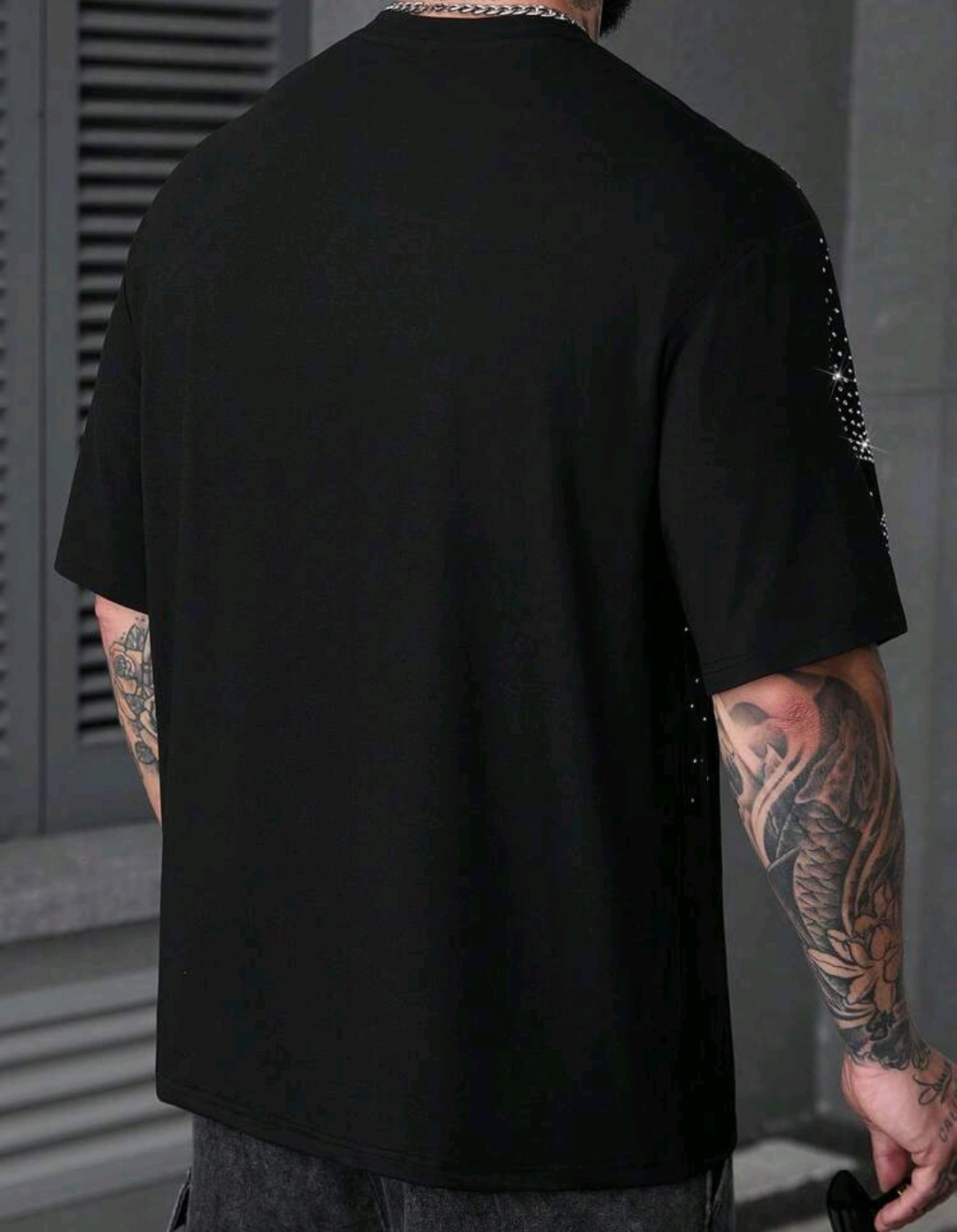 New Men Luxury Diamond Star Rhinestones Fashion Black T-Shirt High Quality gallery