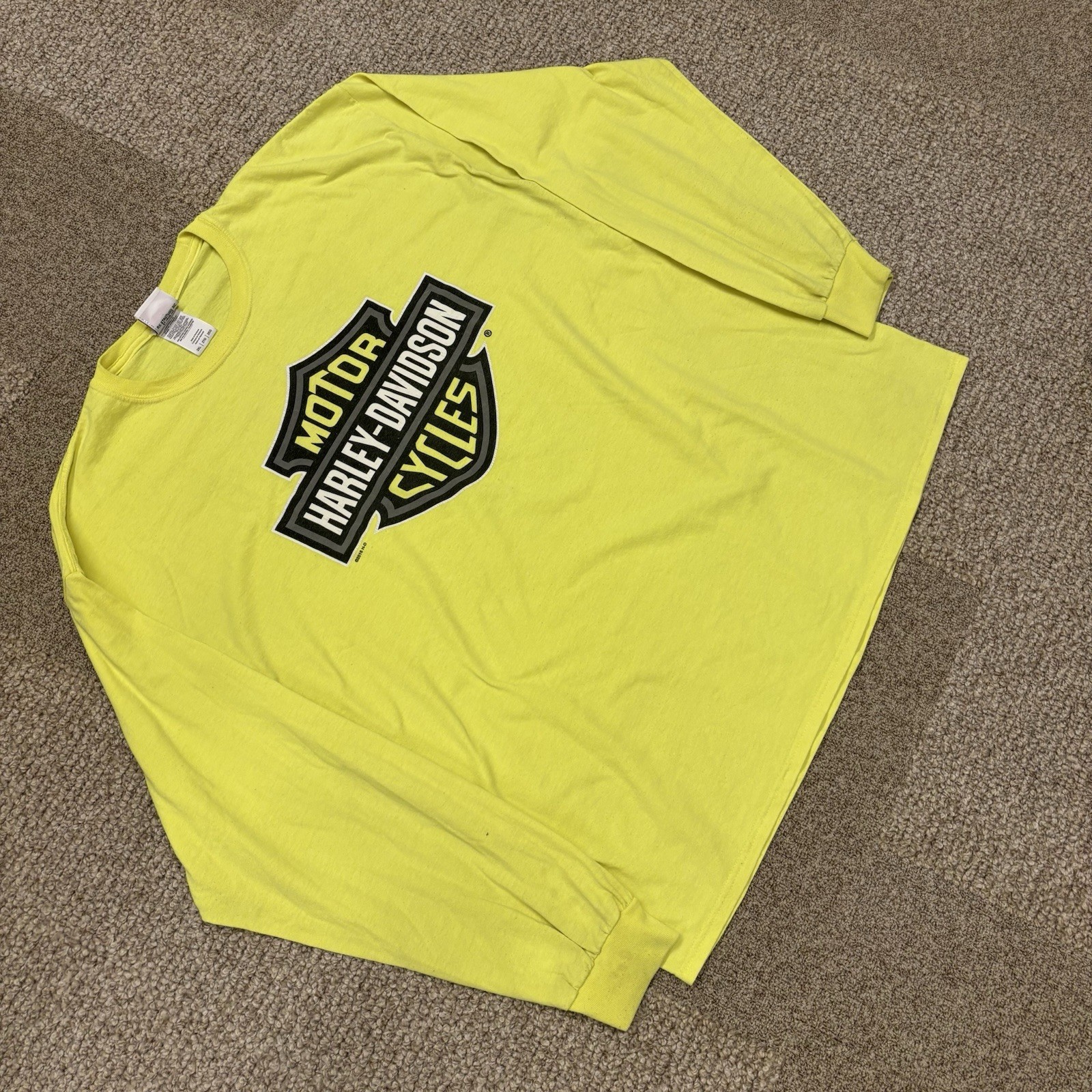 Vintage Harley Davidson Biker Mass. Safety Yellow Long Sleeve Graphic Tee Shirt gallery