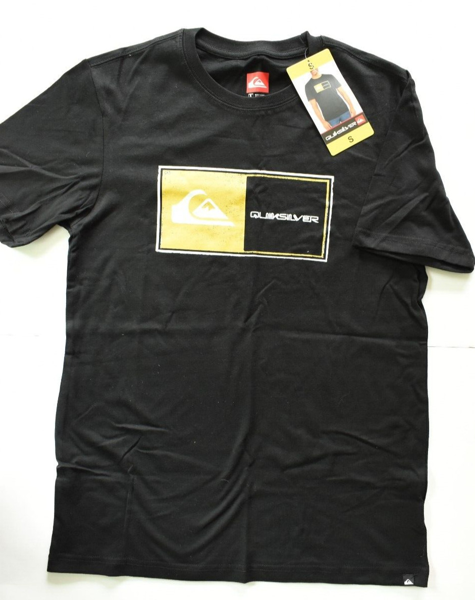 Men’s SMALL *QUIKSILVER* SHORT SLEEVE T-SHIRT *Black w/Yellow & White*