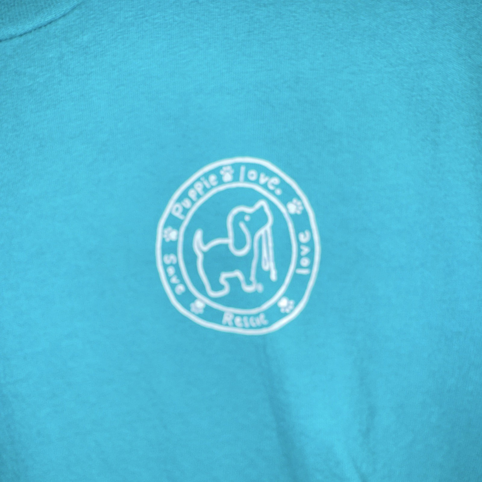 Puppie Love Teal Cotton Graphic Dog Print Crew Neck T-Shirt Size S gallery