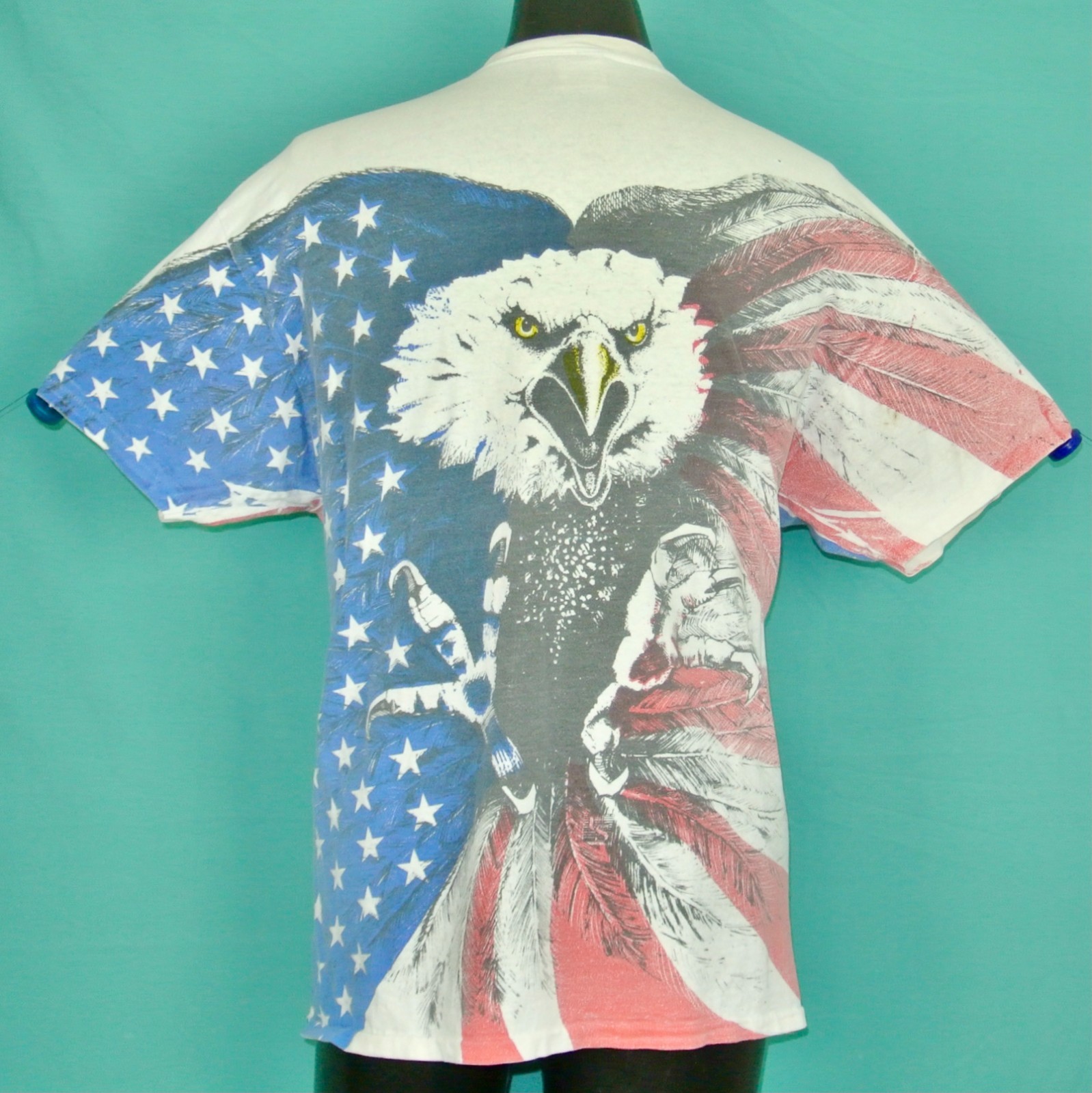Vintage All Over Print Attacking American Bald Eagle Tee Shirt DELTA XL X large gallery