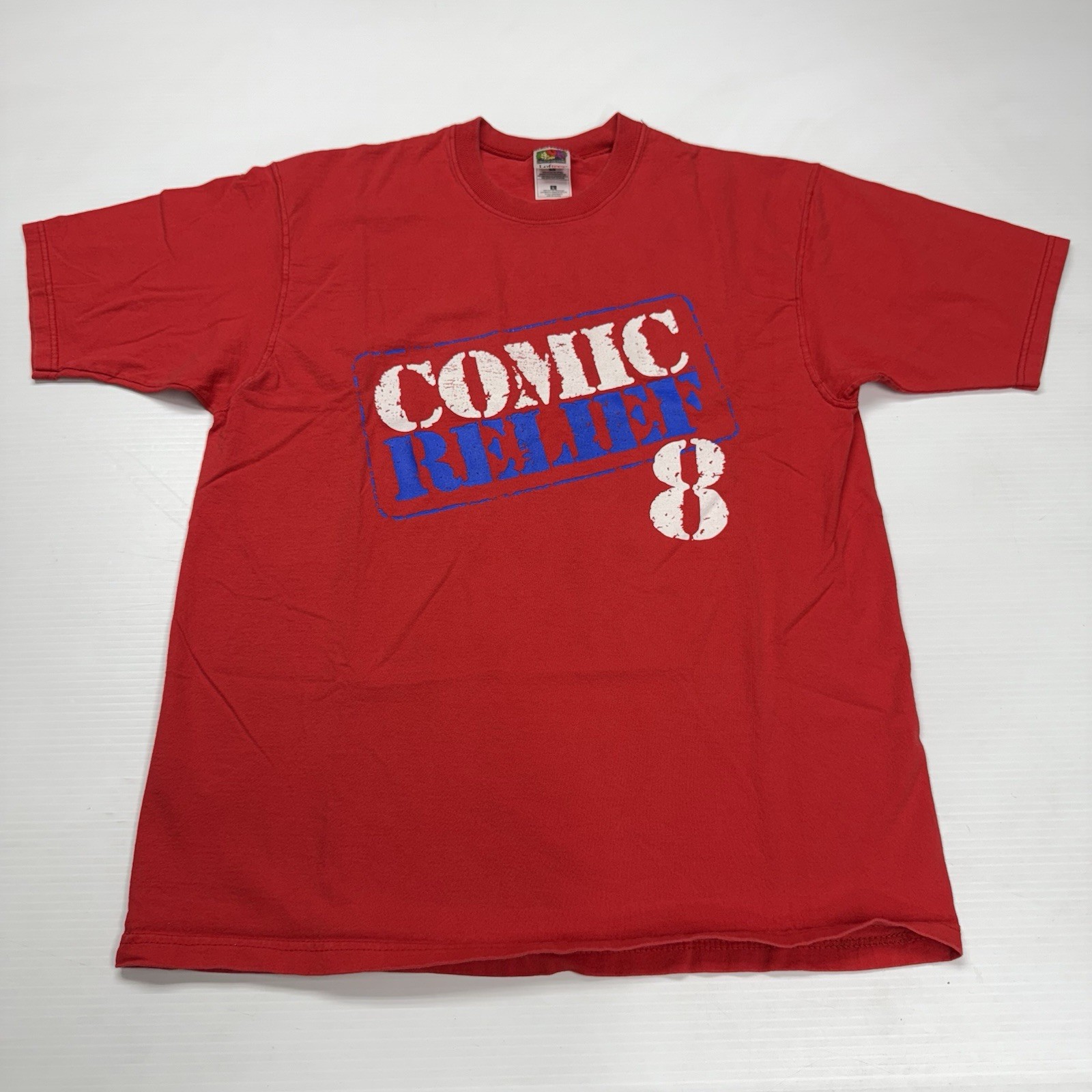 Vtg Fruit of the Loom Mens Comic Relief 8 Movie Promo Logo T-Shirt L Red Funny
