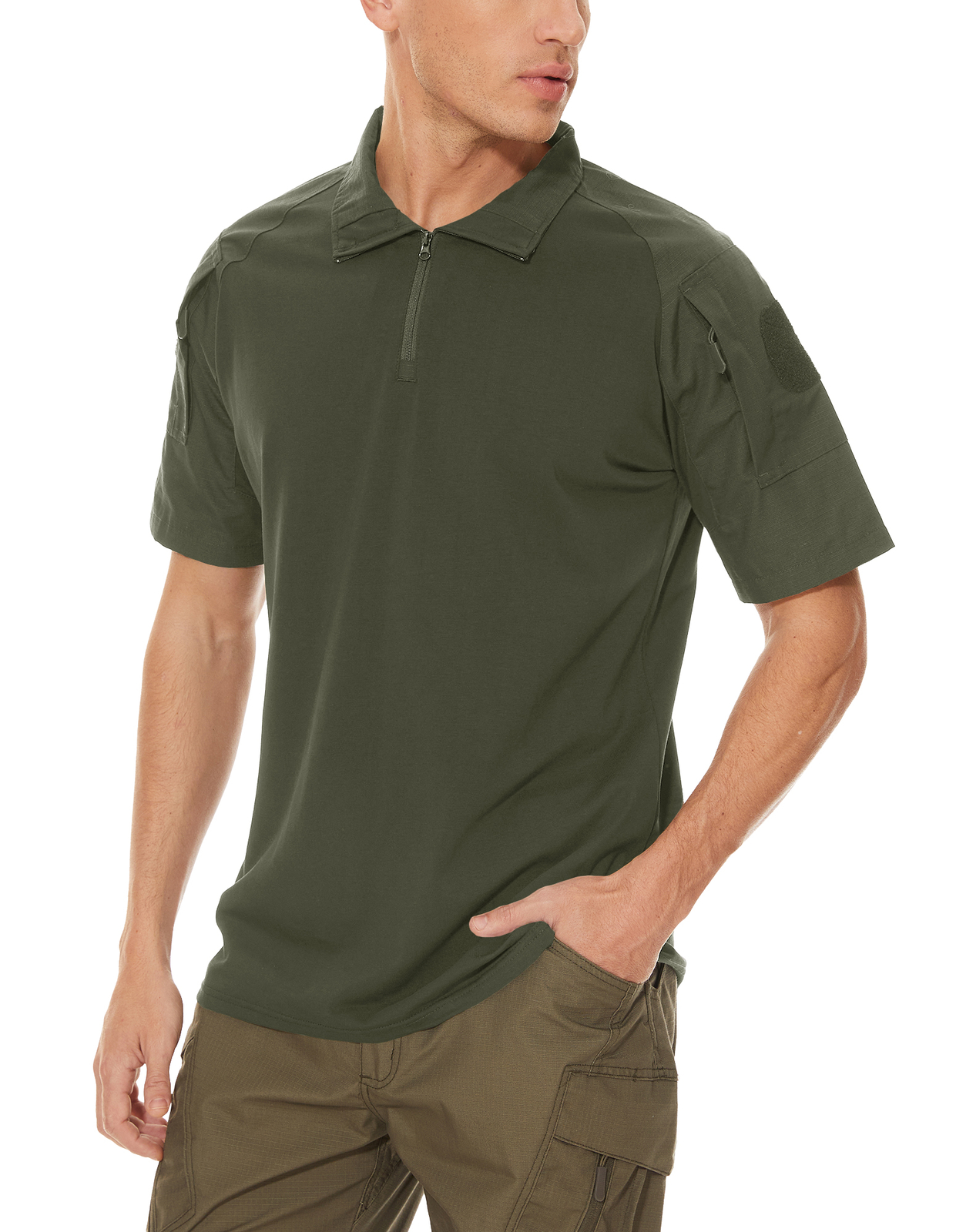 Men's Summer Short Sleeve Shirts 1/4 Zip Outdoor Training T-Shirt Quick Dry Tops gallery