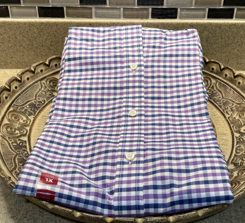 Dockers Battery Street Men’s 17-17.5 32/33 Blue Purple Check NWT gallery
