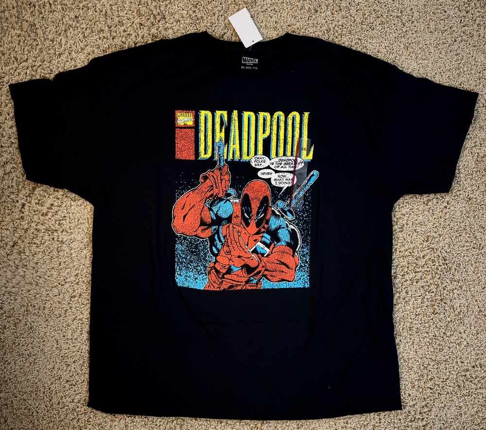 Marvel Deadpool Comics Greatest of All Time Men’s Black XXL 2XL T-Shirt New NWT