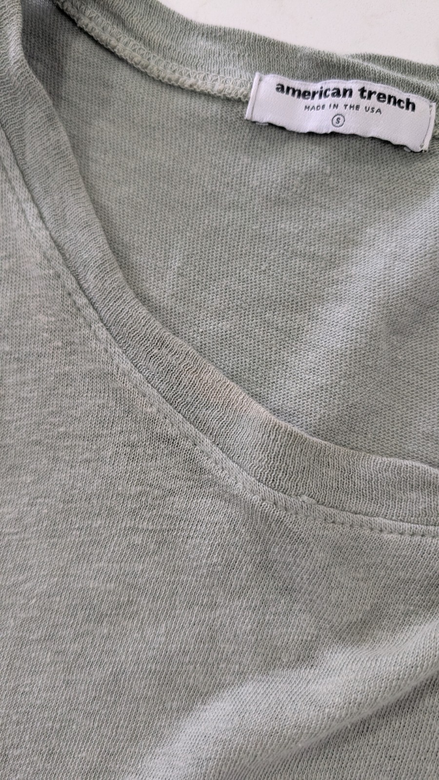 American Trench Sage Green Cotton Linen Tee Shirt Mens Small S Made in USA gallery