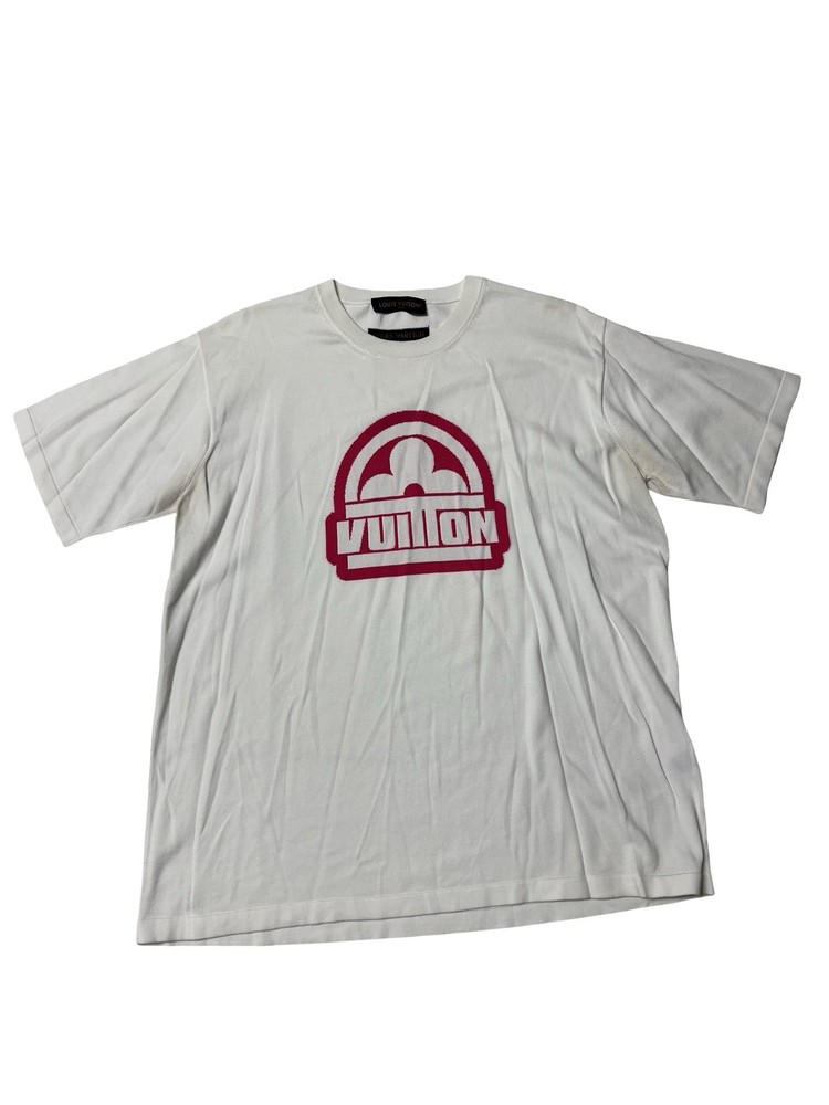 Louis Vuitton Men’s White Pink Graphic Logo T-Shirt Size 5L Made In Italy Luxury