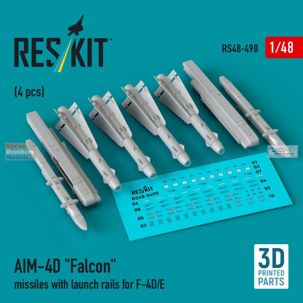 RESRS480490 1:48 ResKit AIM-4D Falcon Missiles with F-4D/E Launch Rails