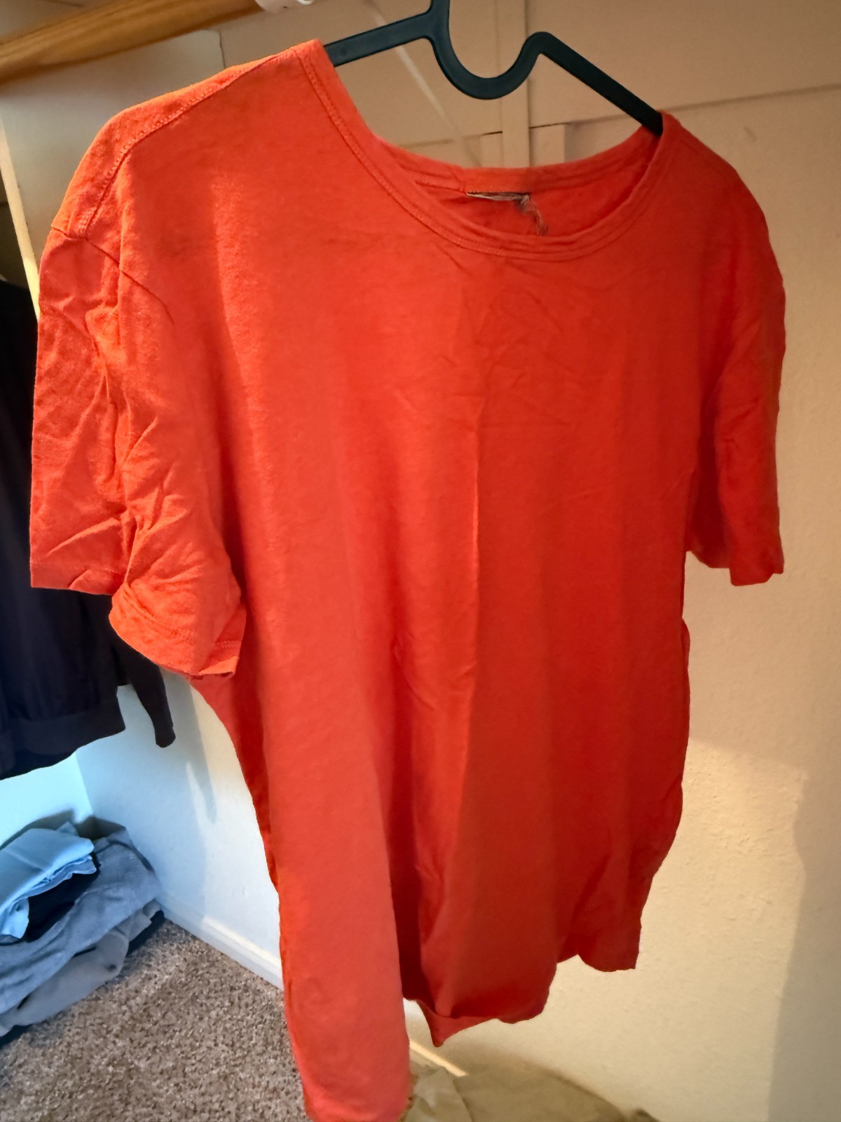 H&M Men Size M T-Shirt Orange Short Sleeve Crew Neck Linen Blend Basic Casual gallery