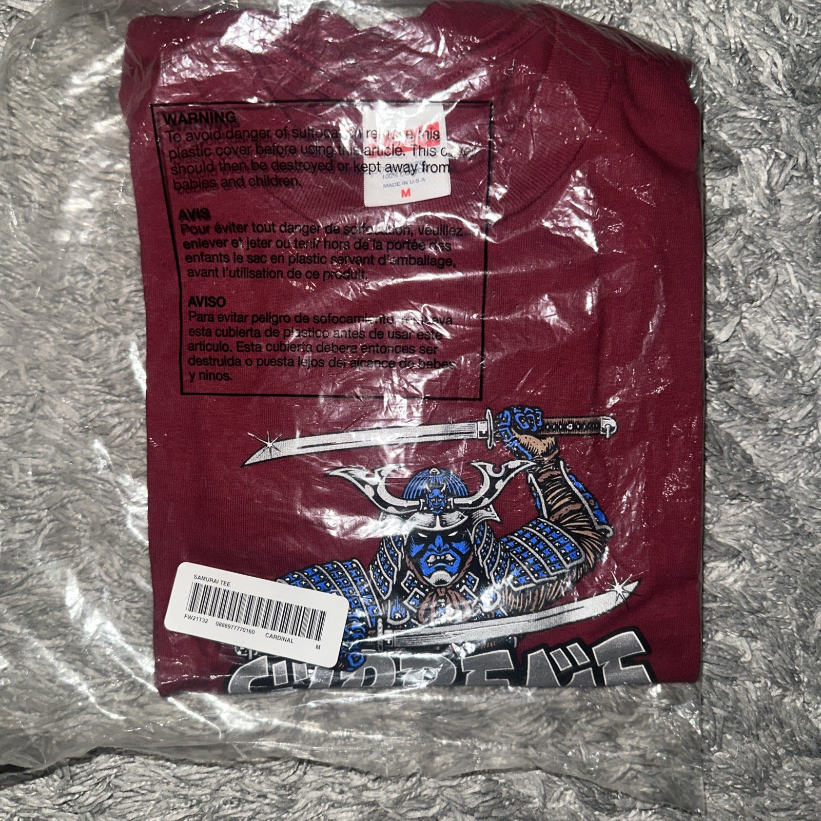 VINTAGE AUtHENTIC Supreme Shirt Mens Medium Red Samurai Short Sleeve FW2021