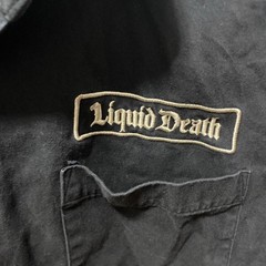 Men’s Liquid Death Hydrate Or Die Skull Mechanic Button Up Shirt Size M