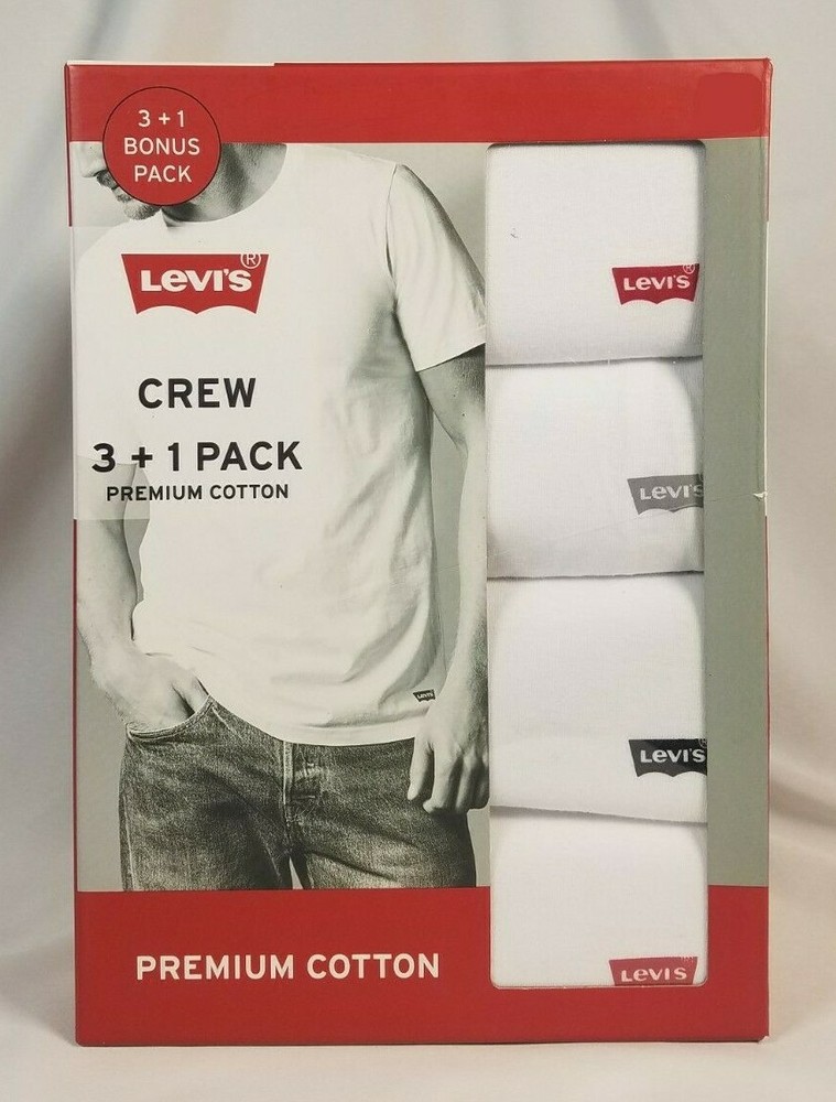 Levi’s 4 Pk Crew Neck T-Shirts Medium White 100% Premium Cotton, Tag-Free Levis