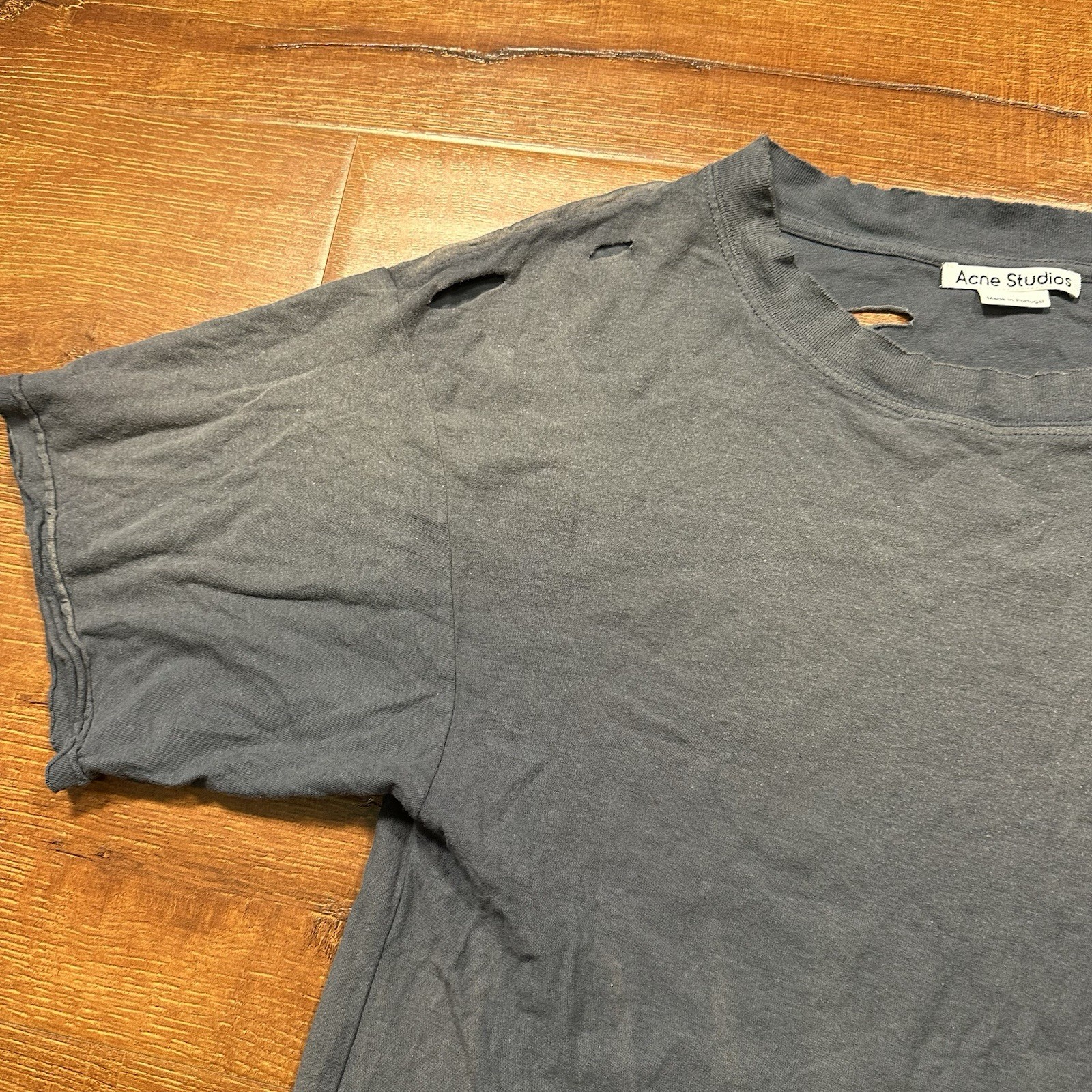 Acne Studios Oversized Boxy T Shirt Mens 2XS Gray Thrashed Distressed Portugal gallery