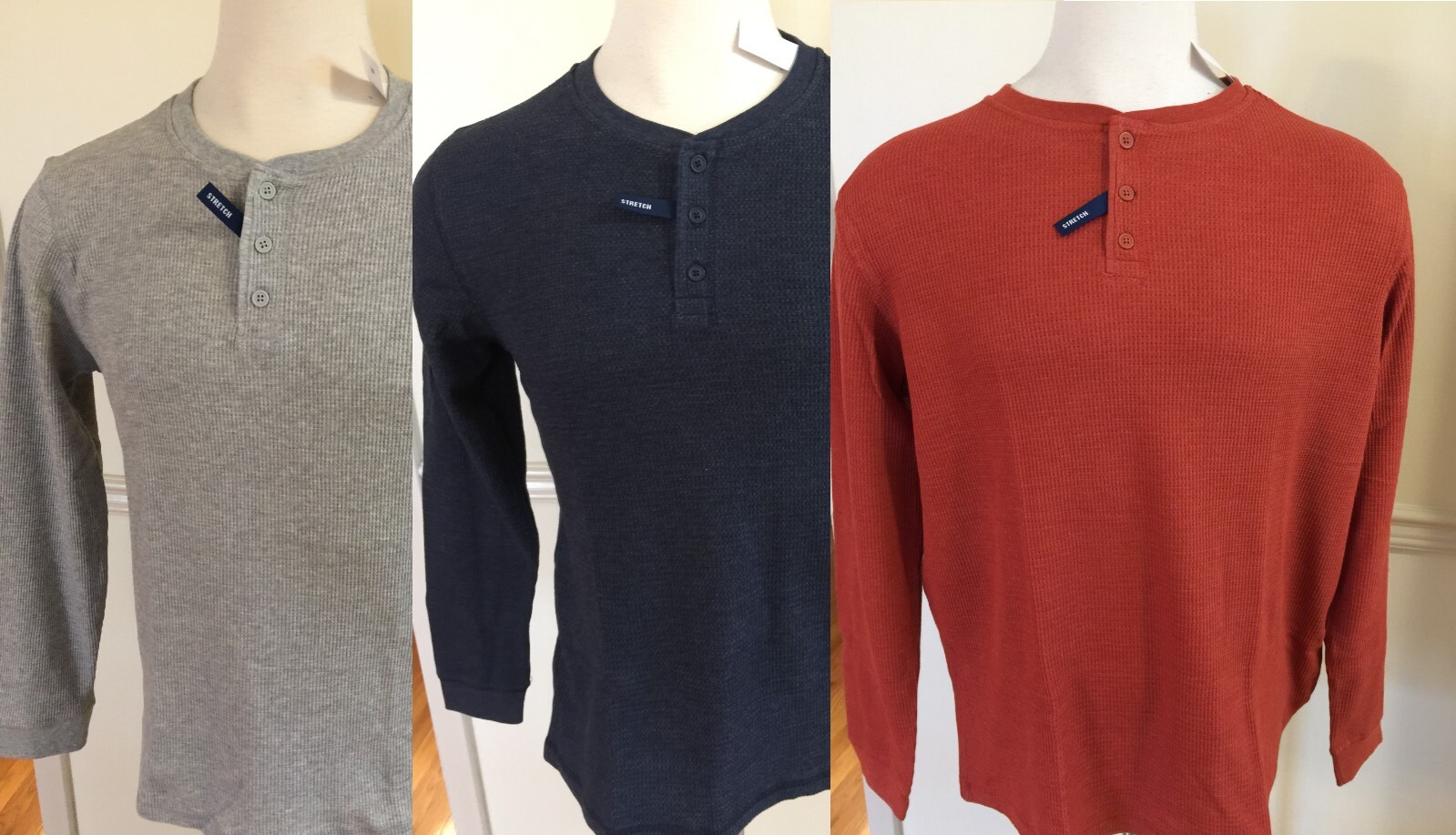 NWT Men George Henley Thermal Waffle Style Knit Shirt Top Shirt Orange Blue Gray gallery