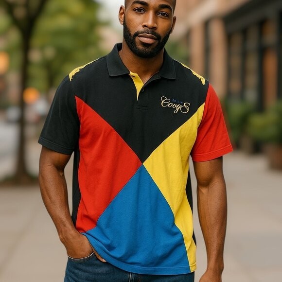Coogi Australia Vintage Y2K Color Block Graphic Golf Polo Shirt Blue Size 3XL gallery