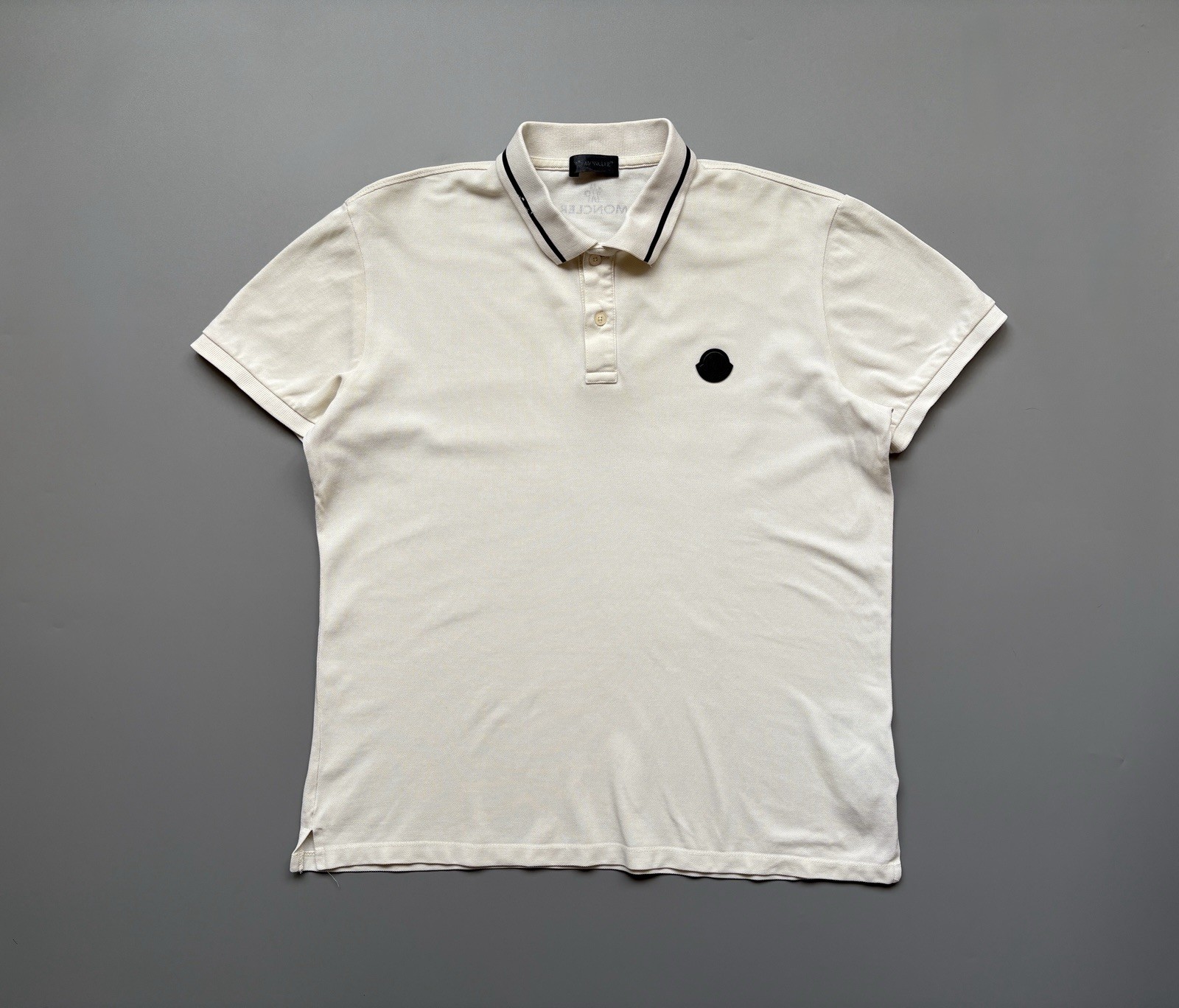 MONCLER Men's Ivory Cotton Polo Shirt with a Silicone Patch Size XL gallery
