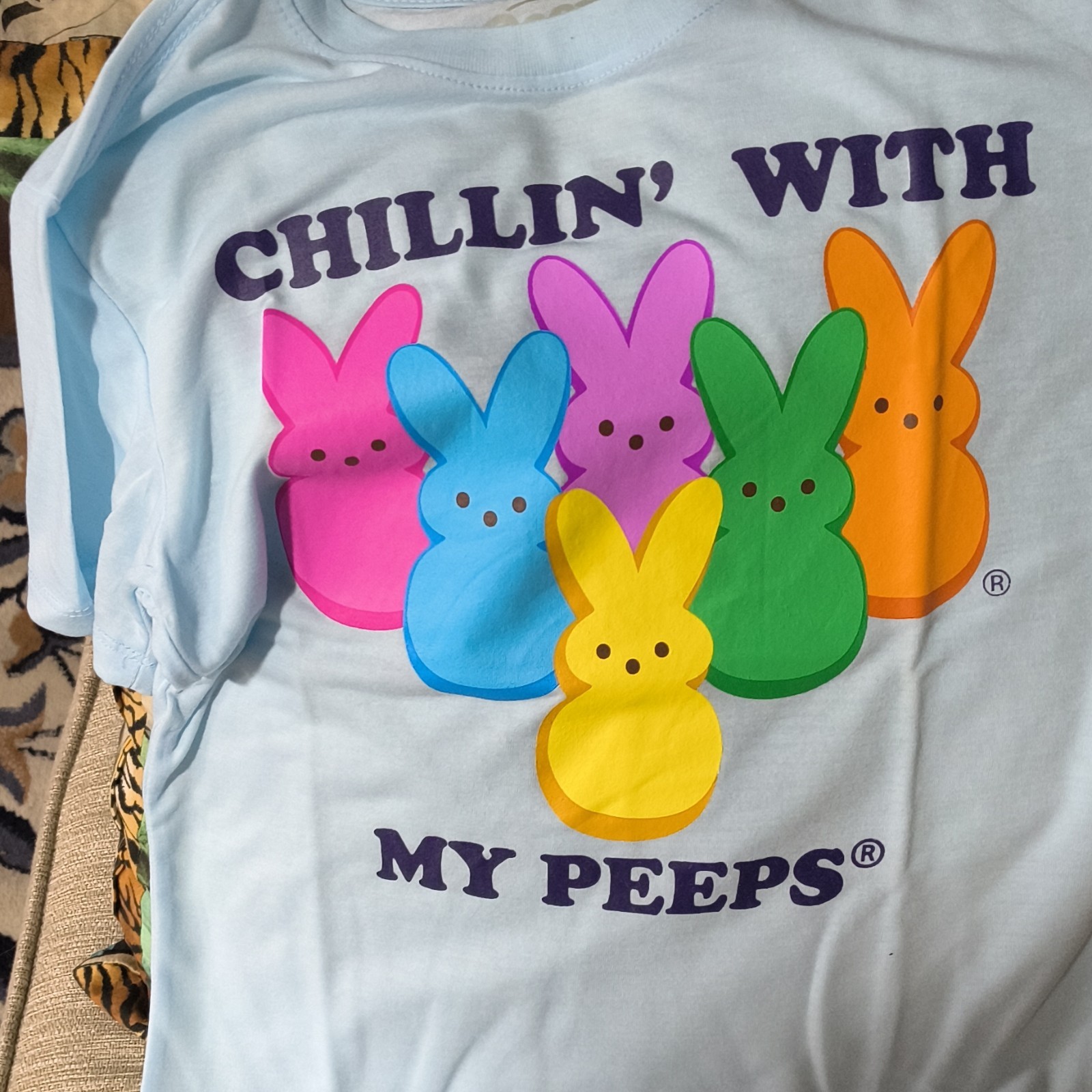Peeps Men's M Light Blue Cotton Crew Neck Chillin' With My Peeps Graphic T-Shirt gallery