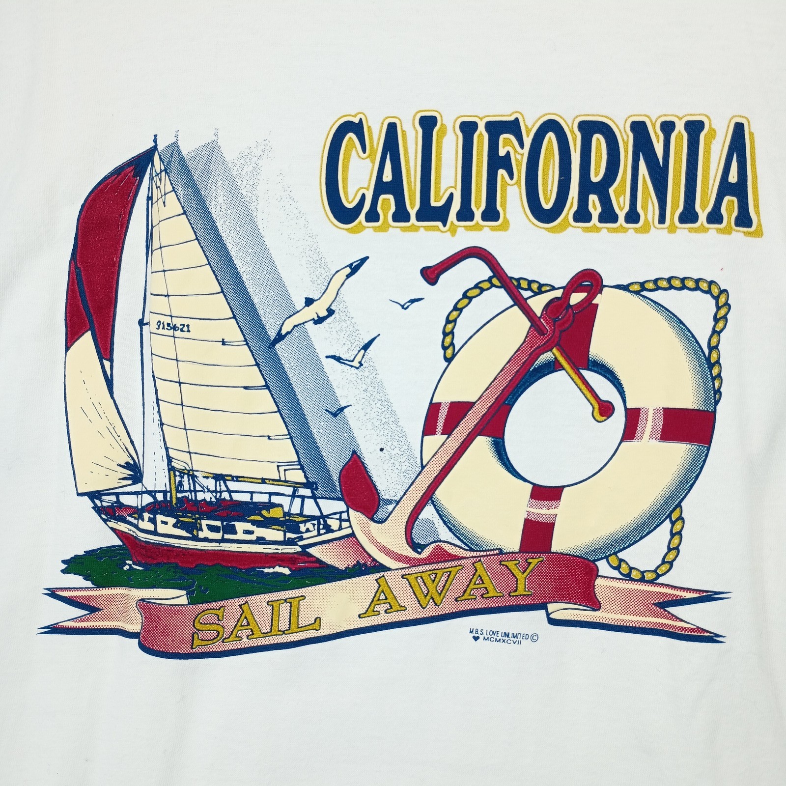 California Sail Away T-Shirt Men's Large White Vintage Nautical America's Best gallery