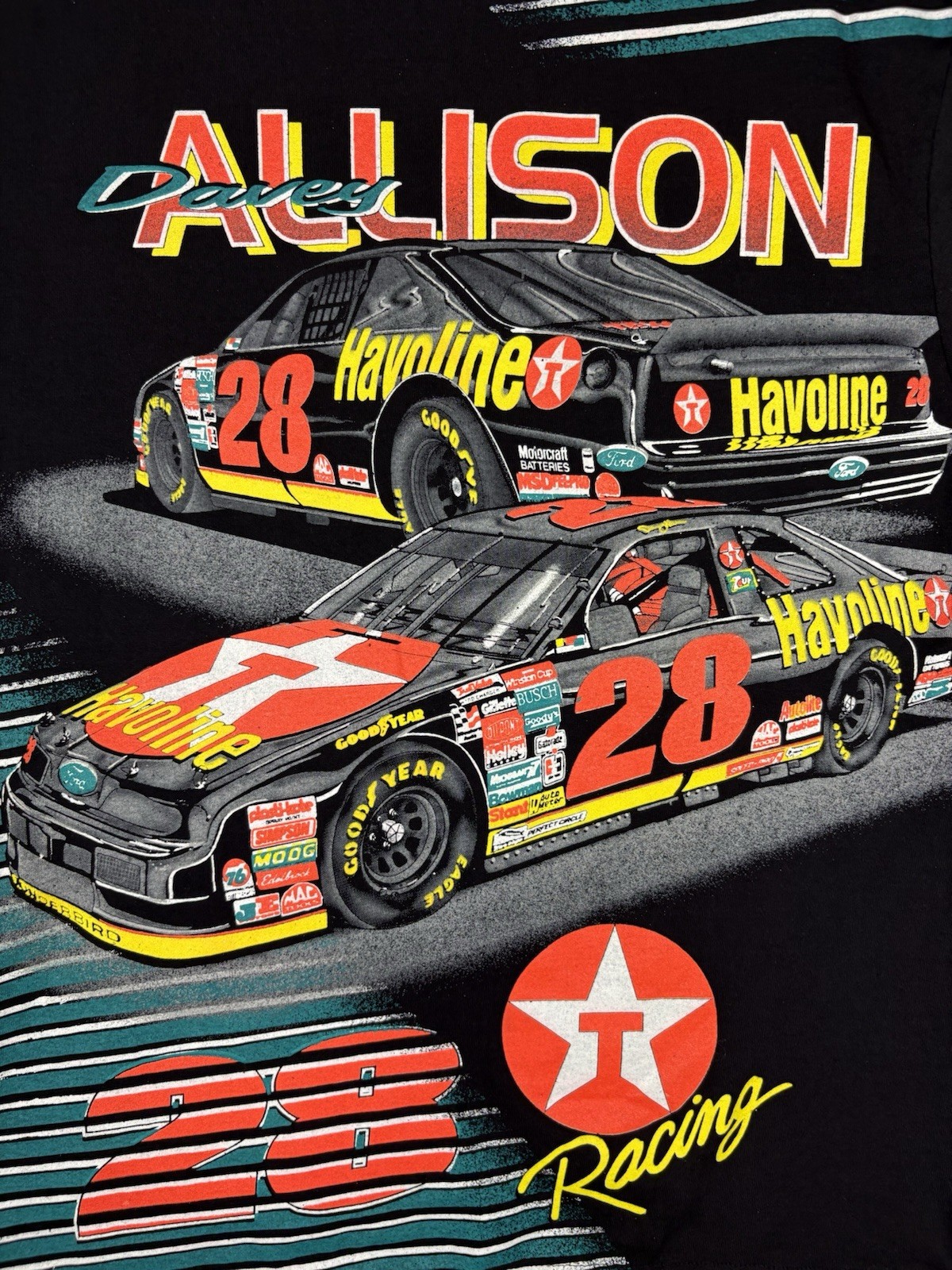 Vtg NASCAR AOP 1993 Davey Allison T-shirt Men’s XL 28 Havoline USA Single Stitch gallery