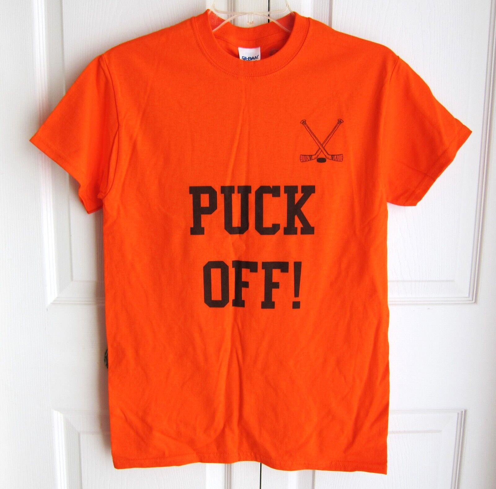 Hockey Juniors Teens PUCK OFF Orange T-Shirt 100% Cotton Size S - NEW gallery