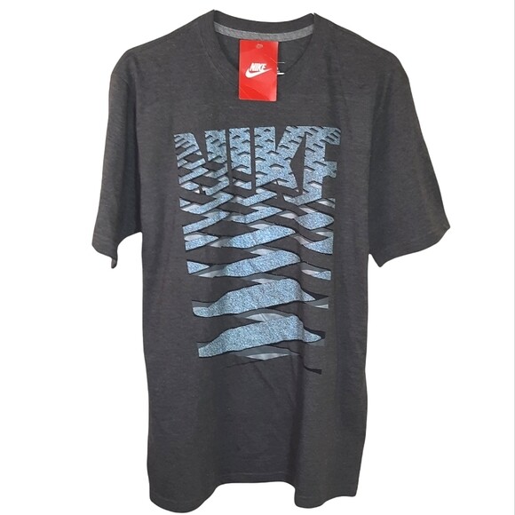 NWT Nike Lace Weave Reflective Print T-Shirt Charcoal Dark Grey Heather MEDIUM