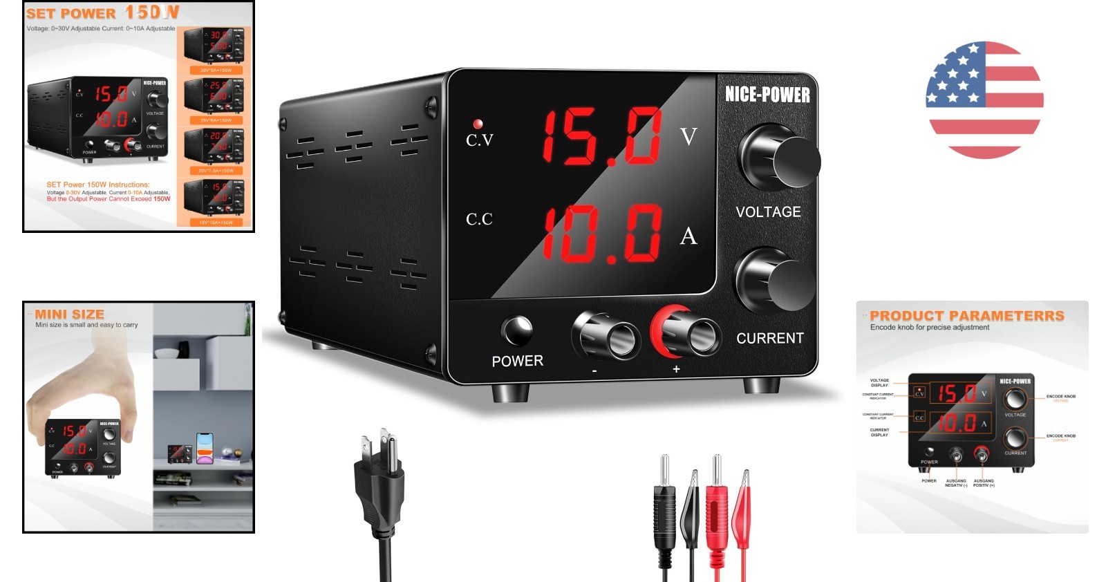 150W DC Power Supply 0-30V 0-10A with LED Display & Encoder – Ideal for DIY