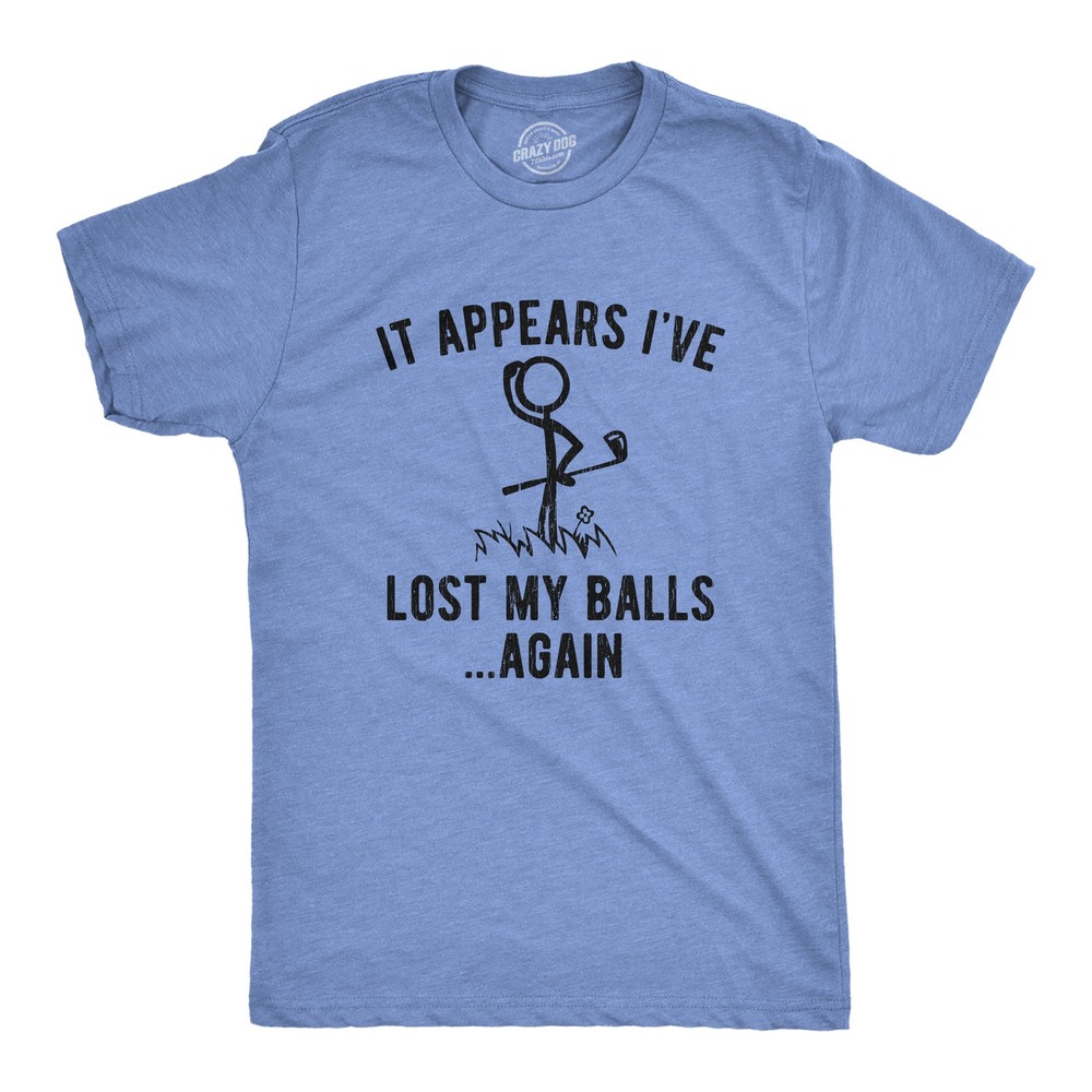 Mens It Appears I’ve Lost My Balls Again T Shirt Funny Golf Stick Figure Graphic