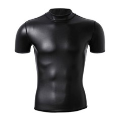 For Men Waist Trainer Corsets Wet Look Short Sleeve Top Shapewear Blouse