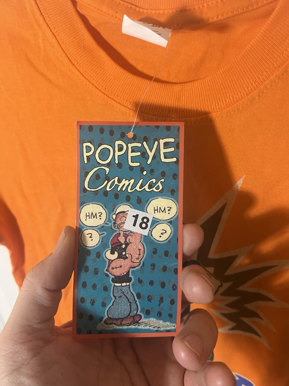Popeye the Sailor T-Shirt Unisex Cotton. Orange With Blue . Size Large /8 . gallery