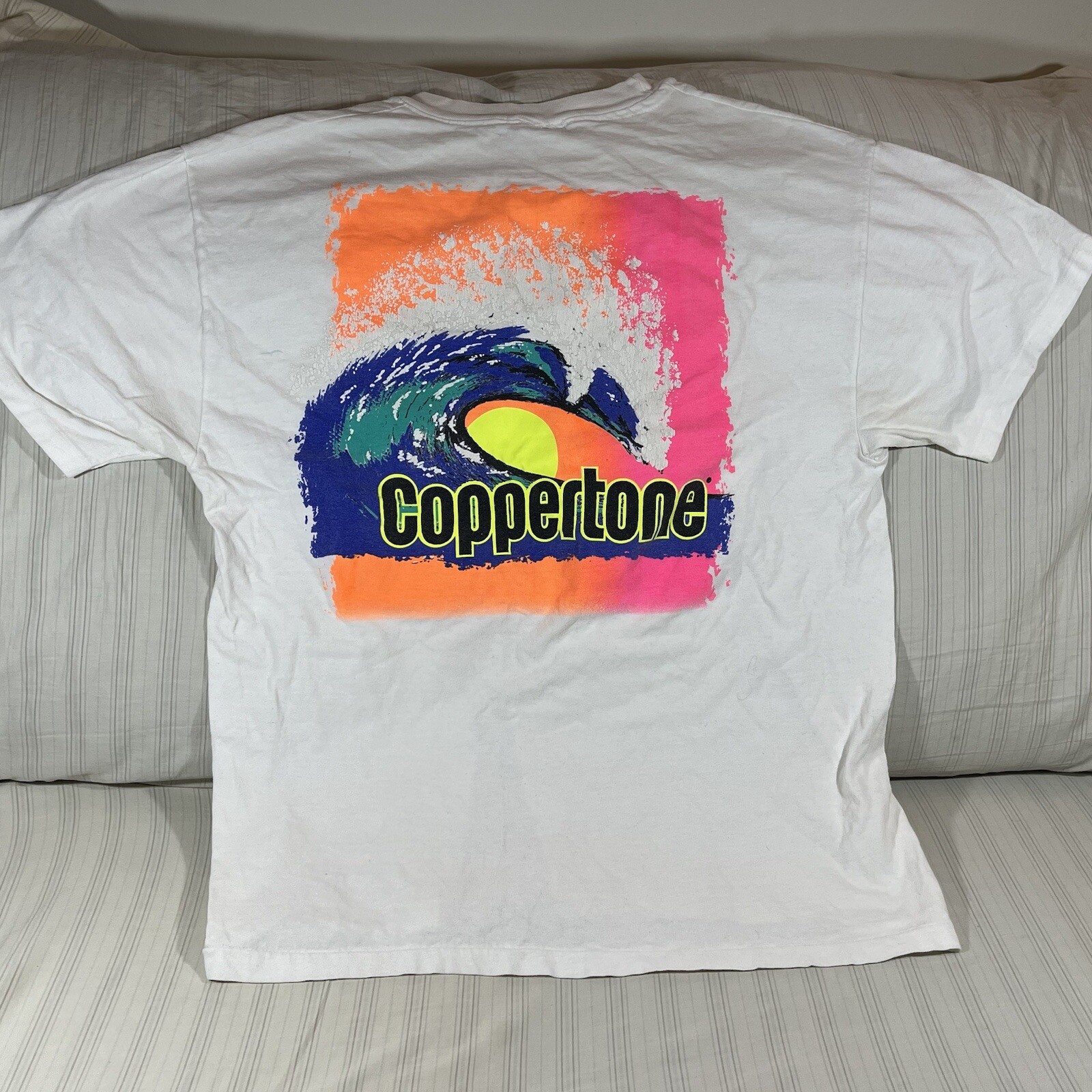 VTG 90s Coppertone Sunscreen L White Short Sleeve Tee T-Shirt Single Stitch U1 gallery
