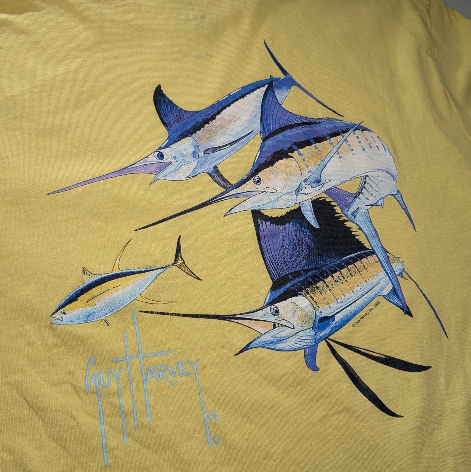 Guy Harvey Tee Shirt Yellow Nautical Fish Beach Life Pocket Tee Mens Large gallery