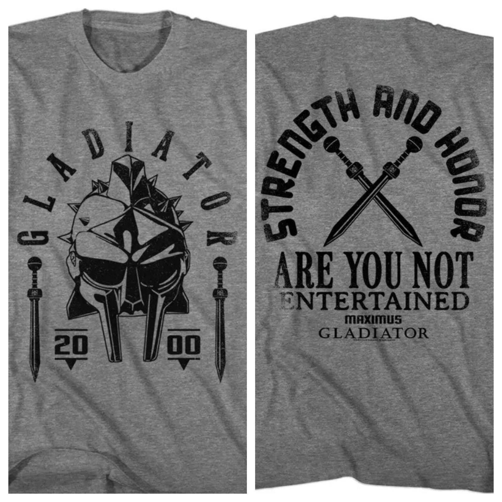 GLADIATOR Movie T Shirt STRENGTH & HONOR MAXIMUS 2 Sided Official Gray Heather