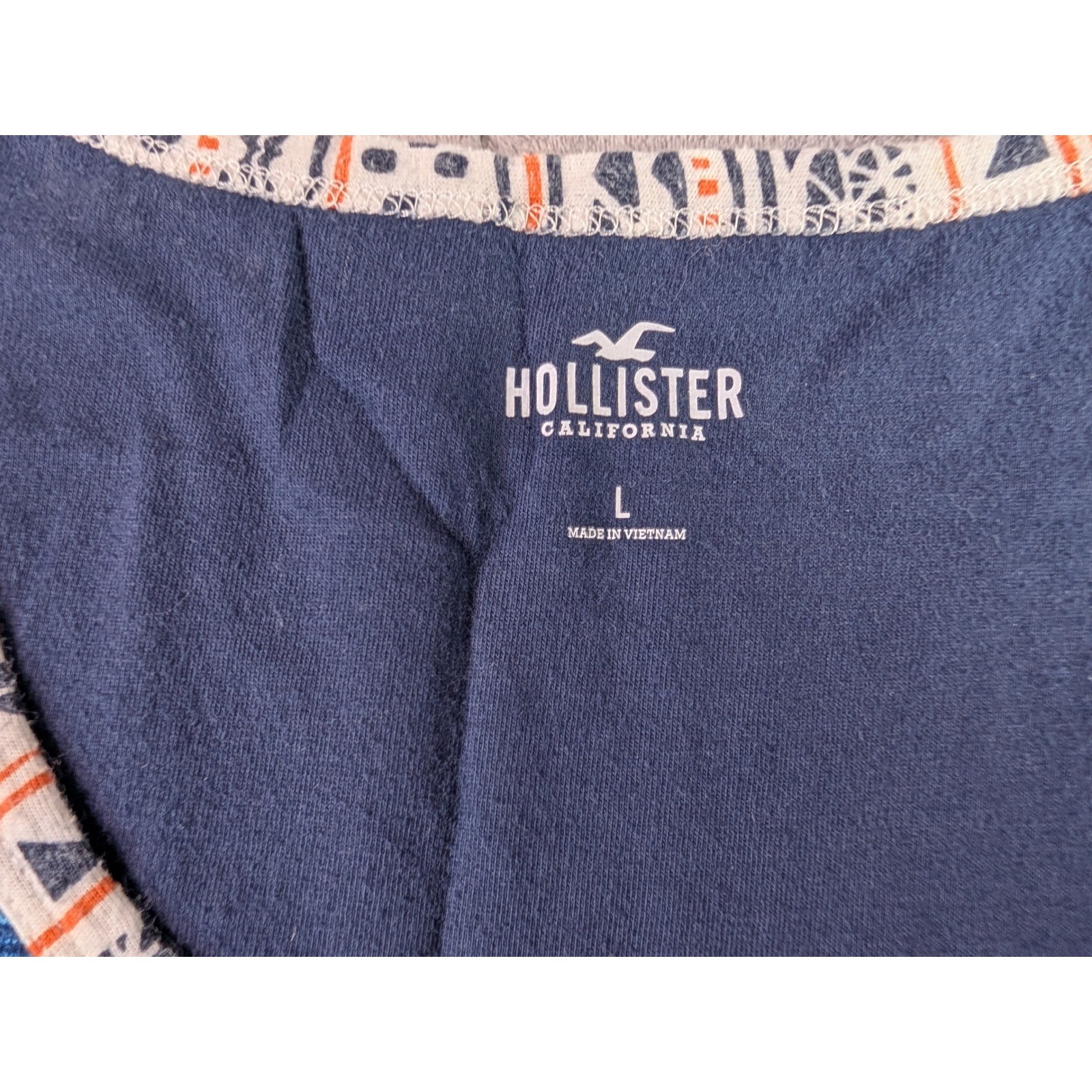 Hollister Mens Large Blue Space Dye Tank Top Geometric Pocket Tribal Trim Cotton gallery