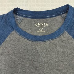 Orvis Mens Large Gray Blue Raglan Long Sleeve Crew Neck T-Shirt 1225440 Stretch