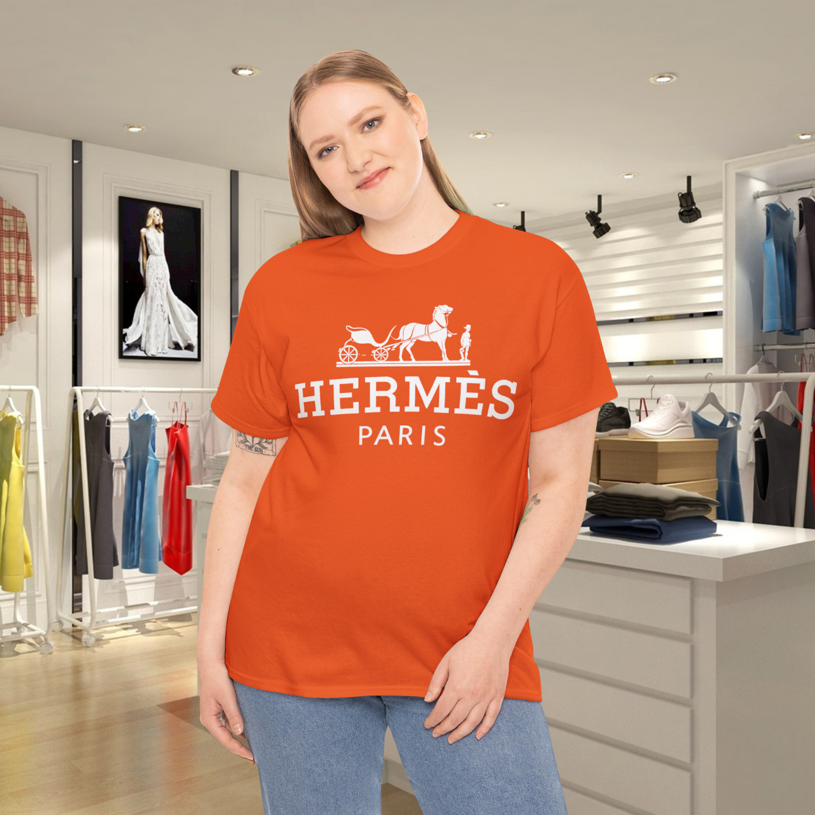 Paris Vintage Horse Carriage Orange Graphic T-Shirt