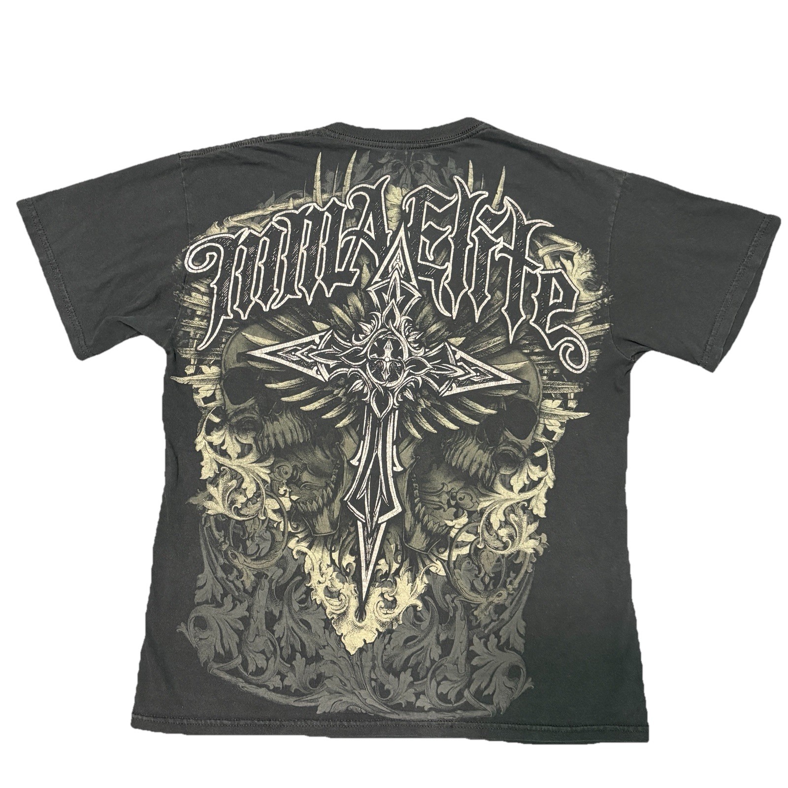 VTG MMA Elite Graphic T-shirt Grunge Y2K Cross Skull Chrome Gray Men’s Medium gallery