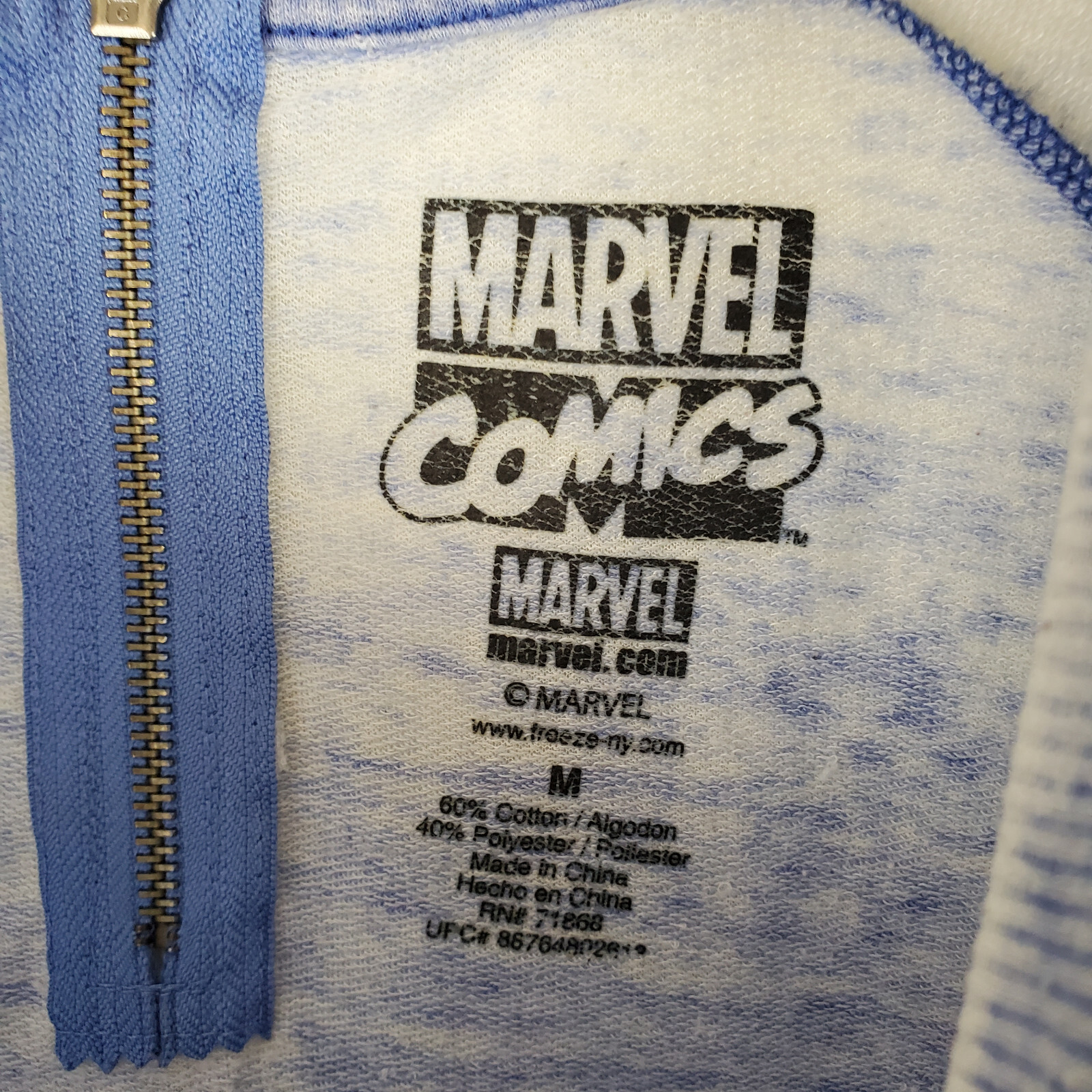 Marvel Shirt Men Medium Blue Graphic Scoop Neck Long Sleeve Sheer Zipper Stretch gallery