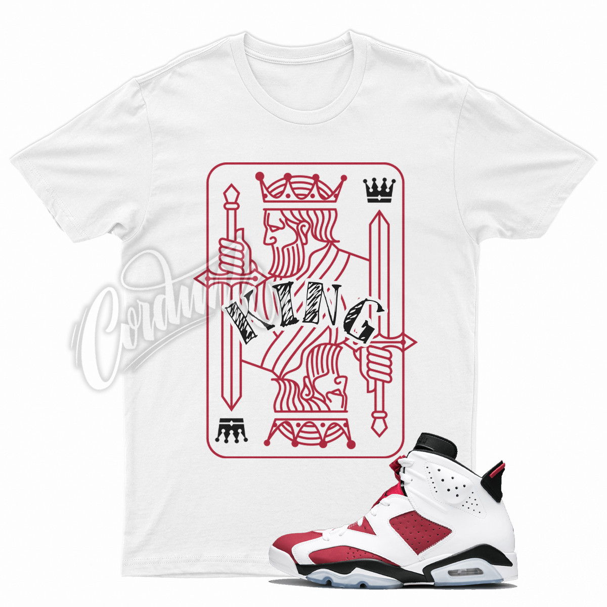 White KING T Shirt to Match J1 6 Carmine VI 5 Varsity Red Bred Flu Game gallery