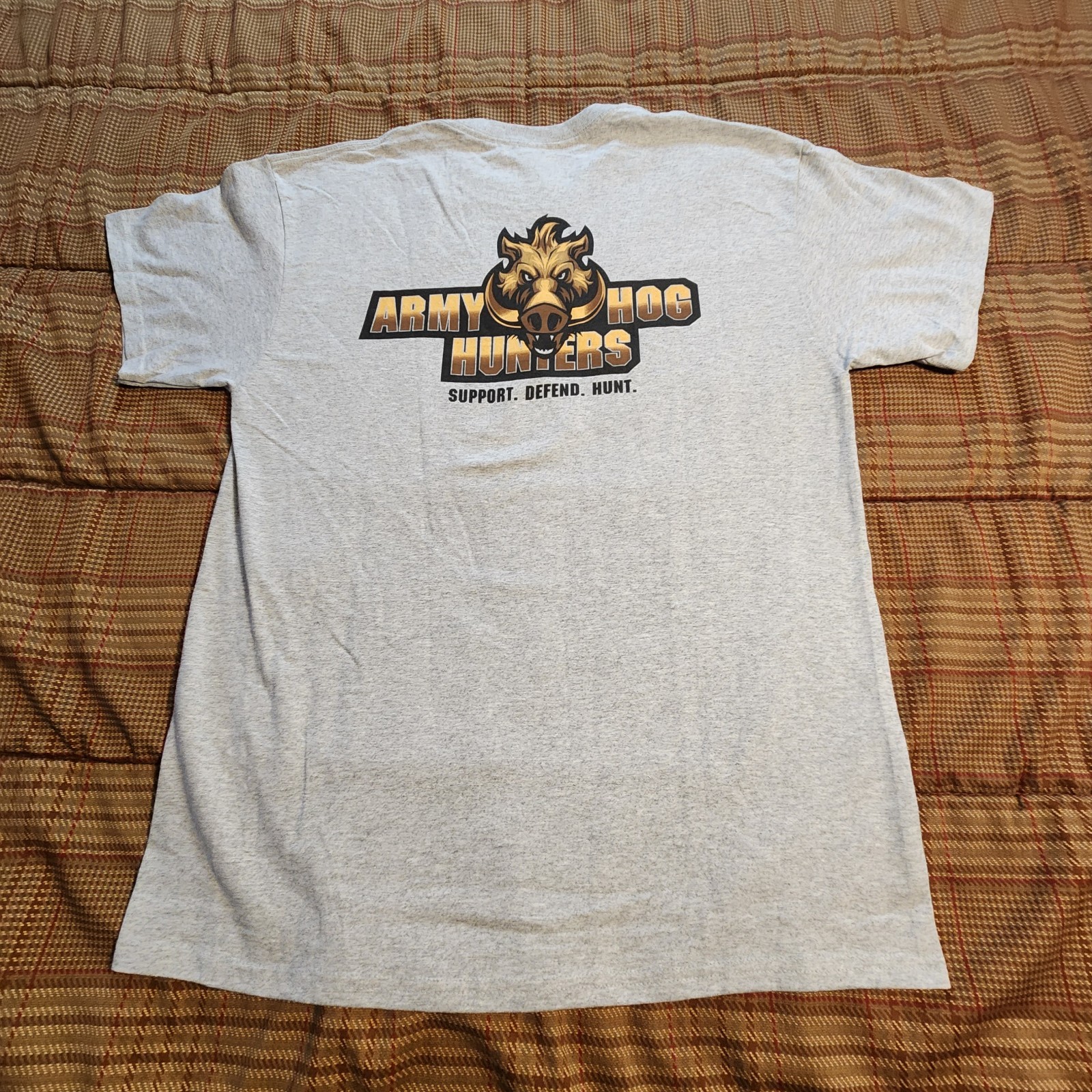Army Hog Hunters Graphic T-Shirt Large Men Grey Double Sided Gildan Ultra Cotton gallery