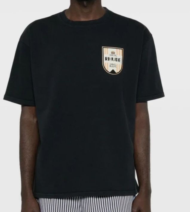 RHUDE Men Black Mont-Blanc Hotel Tee Size M
