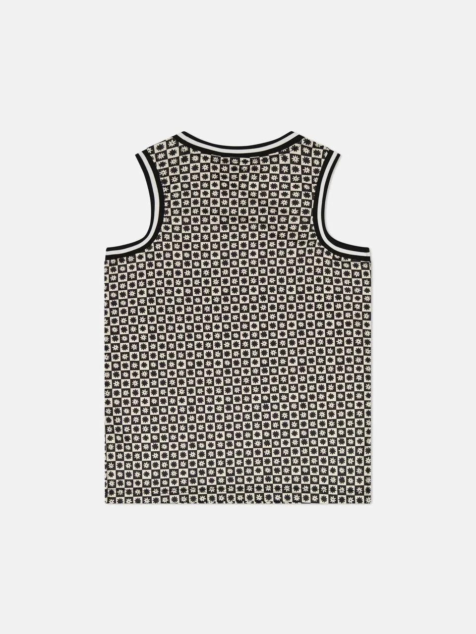 WESC Black Cream Jersey Mesh Tank Top Basketball Checker Daisys Athletic Fit S gallery