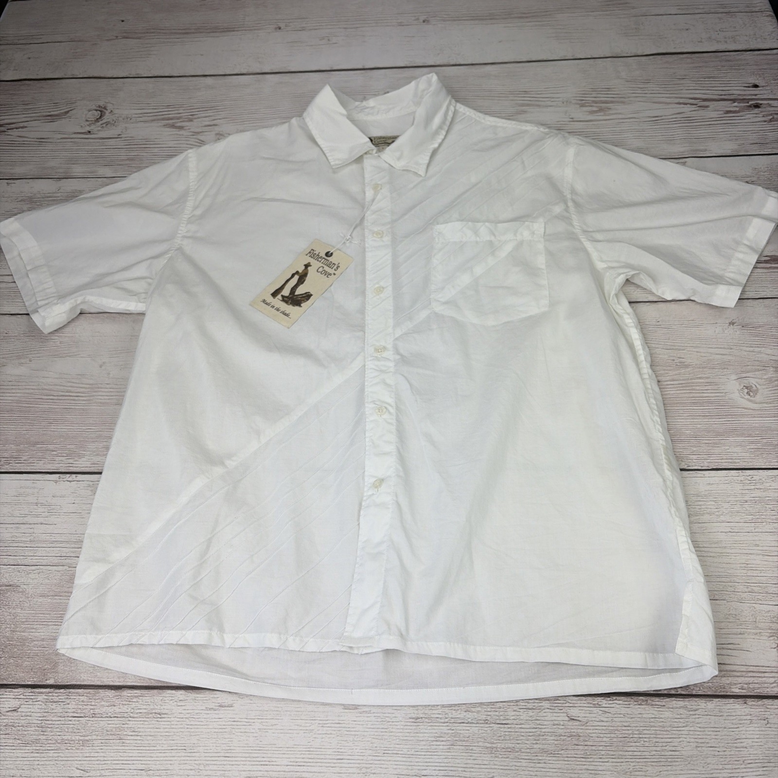 NWT Fisherman’s Cove Men’s Large Short Sleeve Cotton White Button Up Free Ship