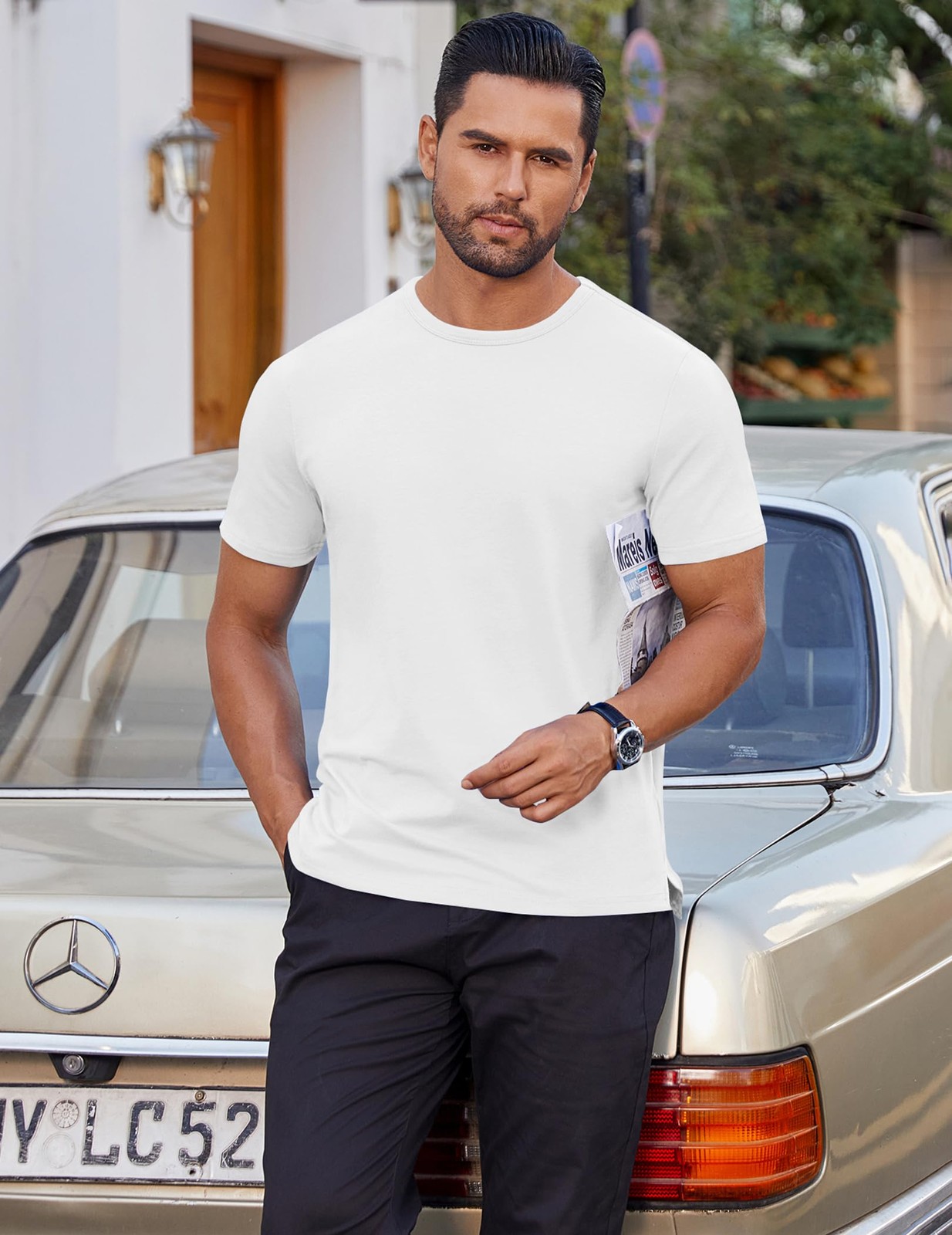 COOFANDY Men's White Crew Neck T Shirts Cotton Short Sleeve Basic Tee Shirts gallery