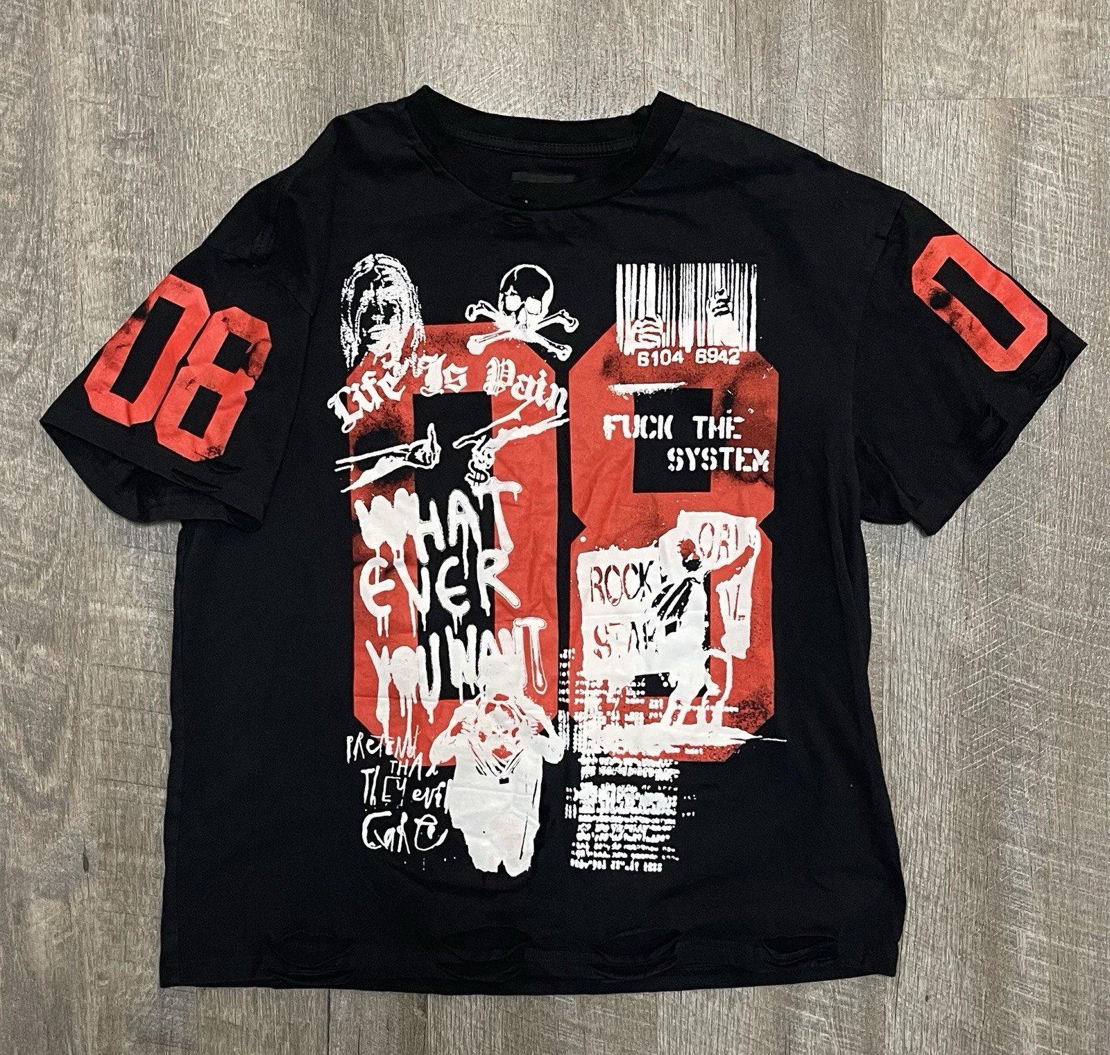 Rockstar Original T-shirt L F**k The System Life Is Pain Graphic Tee Whatever