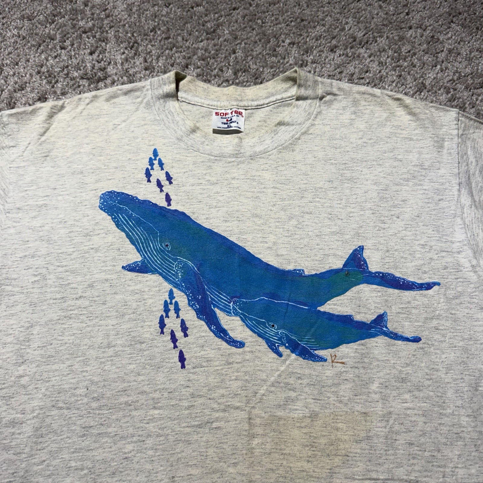 Vtg 90s Humpback Whale Harborside XL Single Stitch T-Shirt Nature Grey gallery