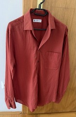 COBRA S.C. Men’s Rust Red Textured 100% Cotton Long Sleeve Shirt – Made in Italy
